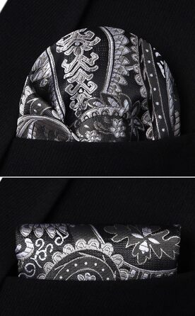 HISDERN Комплект краватки та нагрудного хустинки для чоловіків на весілля, патерн пейслі, жаккард, однотонні кольори (J-сірий-3)