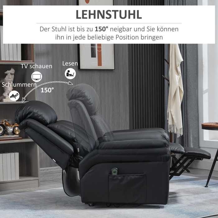 HOMCOM Electric Recliner with Lift Assist, Reclining TV Chair with Remote Control, Faux Leather Black for Comfortable Seating