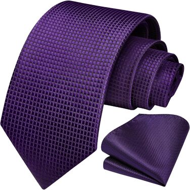 HISDERN Комплект краватки та нагрудного хустинки для чоловіків, в клітинку, елегантний, класичний (фіолетовий)