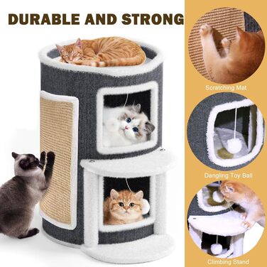 Двоярусна котяча хатинка-тонечка з когтеточкою, 60x40x40 см, 40x40x60 см. Клітка-будинок для котів з платформою та іграшкою