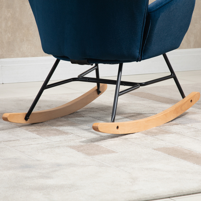 Крісло-гойдалка HOMCOM з капюшоном Rocking Chair Великий комфорт Підлокітники Сидіння Спинка оббита високощільним оксамитом Синій | Aosom