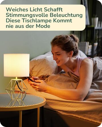 EDISHINE Настільна лампа, сучасний індустріальний дизайн, цоколь E14, вінтаж, для спальні, вітальні, білий & золотий колір (кремово-білий жалюзі + золото)