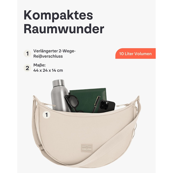 Сумка через плече Johnny Urban Ally Medium Grau (10л) - Місячна форма, водонепроникна, регульований ремінець