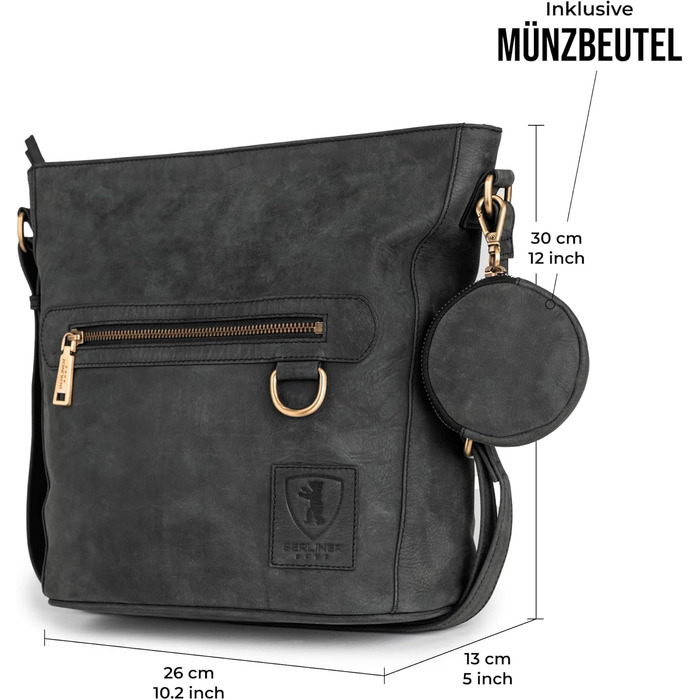 Сумка через плече Berliner Bags Siena Vintage з натуральної шкіри, сіра. Жіноча сумка-месенджер