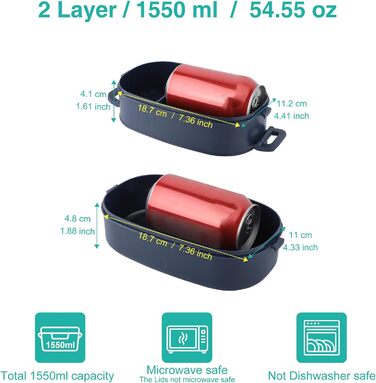 Ланчбокс Brotdose 2-ярусний, 1550 мл, з ложкою та виделкою, BPA Free, для дорослих, блакитний