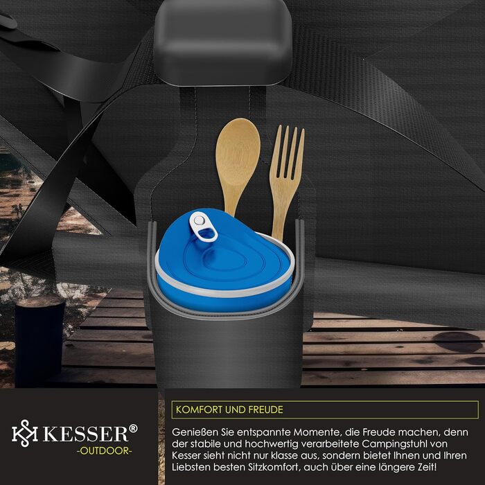 Крісло-гойдалка KESSER® для кемпінгу та риболовлі, 160 кг, з підсвіткою та тримачем для напоїв, сіре (чорне)