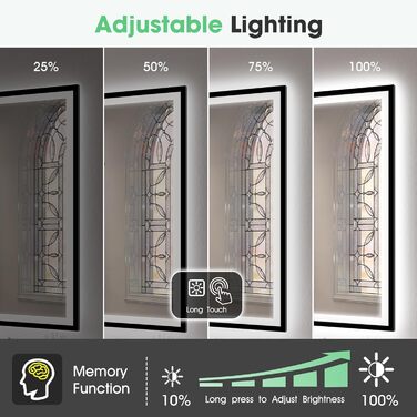 Дзеркало для ванної кімнати S'bagno з підсвічуванням 100x70 см, 5x збільшення, LED, рамка з алюмінію, протитуманне покриття, 3 кольори, диммування, функція пам'яті, HD скло, IP44, Bluetooth (чорна рамка)