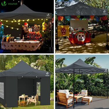 VOUNOT Gazebo 3x3m Waterproof, Stable, Winter-Proof, Pop-Up Folding Gazebo with 4 Side Walls and 4 Sandbags, Party Gazebo, Folding Garden Tent, Party Tent, (Grey)