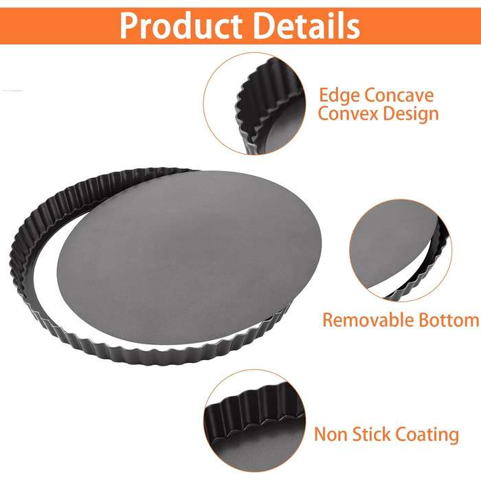 Форми для тартів з підйомним дном, 3 шт. (22/26/30 см), антипригарне покриття, з нержавіючої сталі, для випікання тартів, кιςів та пирогів