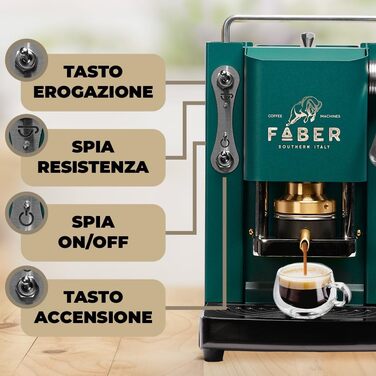 Кавова машина FABER Pro Mini Deluxe для ESE-подів 44 мм, хром, латунний прес, British Green