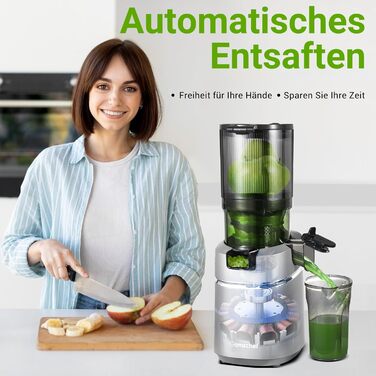 AMZCHEF Automatic All-in-One Juicer, 135MM Opening and 1.8L Juicer for Vegetables and Fruit, 250W Juicer Slow Juicer Test Winner with Triple Filter - Silver