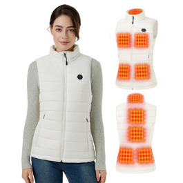 Тепла жилетка для жінок з акумулятором 16000mAh 7.4V - Жилетка з 9 зонами обігріву та 3 рівнями температури, обігрівальна жилетка, для роботи на вулиці, обігрівальна куртка біла S