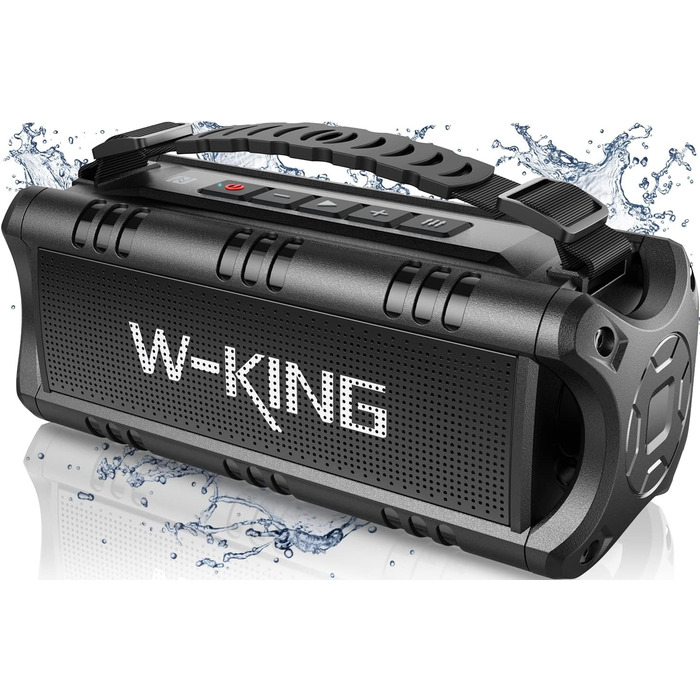 W-KING Bluetooth колонки: портативна, водонепроникна (IPX6), 60W, 24 години роботи, TF карта, USB, AUX, чорний