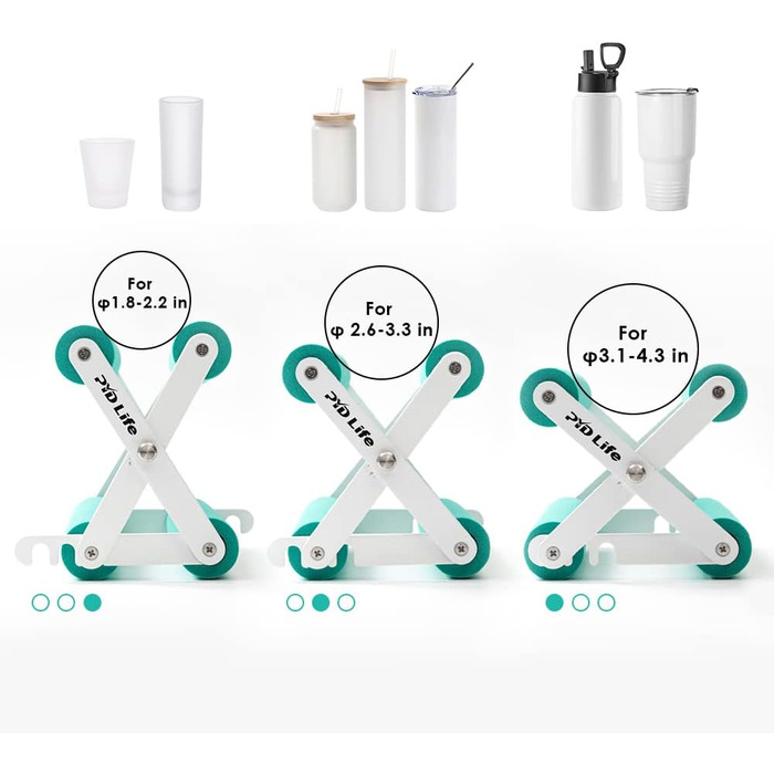 PYD Life Cup Holder for Crafts, Vinyl, Mint Green, with Foam Measurements, Two Angles, Adjustable for Cups, Mugs, Bottles, Epoxy Crafting