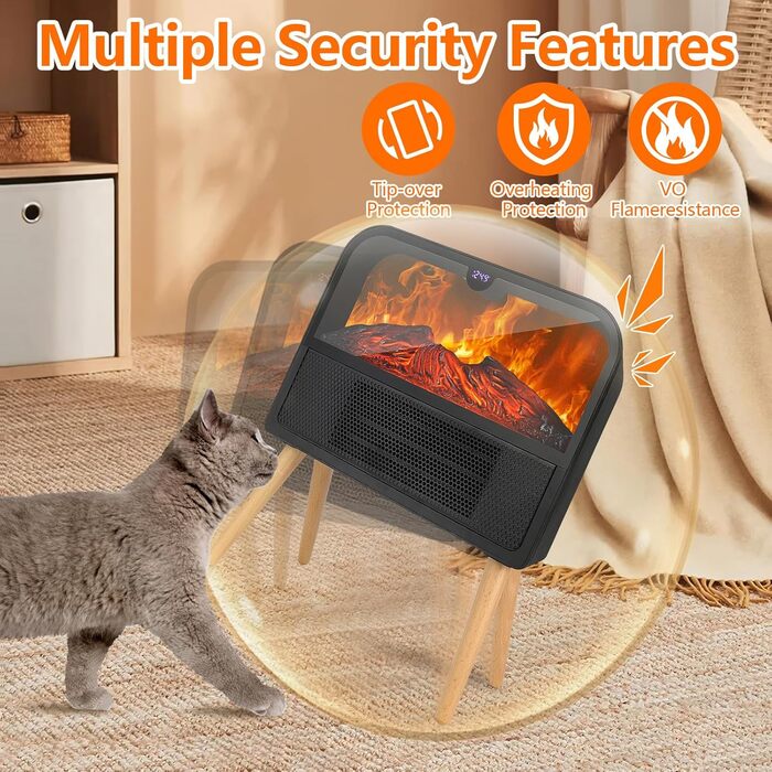 2000W Electric Fireplace with 3D Flame Lamp, Electric Heater PTC Ceramic Fan Heater with Remote Control, Heating Fan, LC Display, Energy Saving, Electric Heater for Bedroom, Living Room