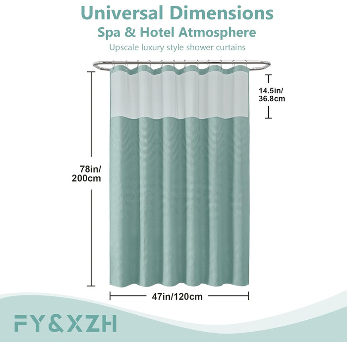 Завіса для душу з тканини вафельного плетіння FY&XZH з гачками, важка, водонепроникна, з покриттям TPU, стиль готелю з сітчастим віконцем, 2 гачки, стійкі до корозії (Зелений, 83 x 83 см)