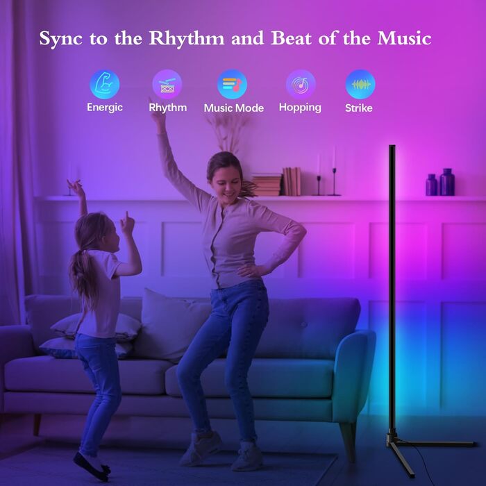 LED кутова лампа Fortand з Wi-Fi, RGB, диммування, сумісна з Alexa/Google Home, з пультом, 155 см, трикутна база