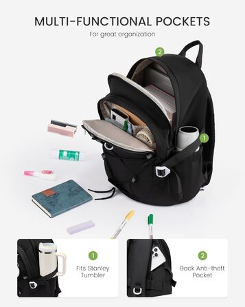 LOVEVOOK Рюкзак для підлітка, шкільний рюкзак для дівчинки 5 клас, рюкзак для дитини з нагрудною стрічкою, легка жіноча сумка, дитячий рюкзак LOVEVOOK від 8 років для школи, університету, дозвілля, 15.6' (Чорний, 17,3 дюйми)