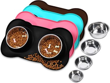 Миска для собак VIVAGLORY Splashfree - нерозливна миска з нержавіючої сталі та силіконовим килимком, 1310 мл, чорна