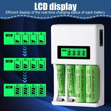 Зарядний пристрій для акумуляторів AXFEE: універсальна зарядка 2000mAh з LCD-дисплеєм, 4 слоти для AA/AAA акумуляторів