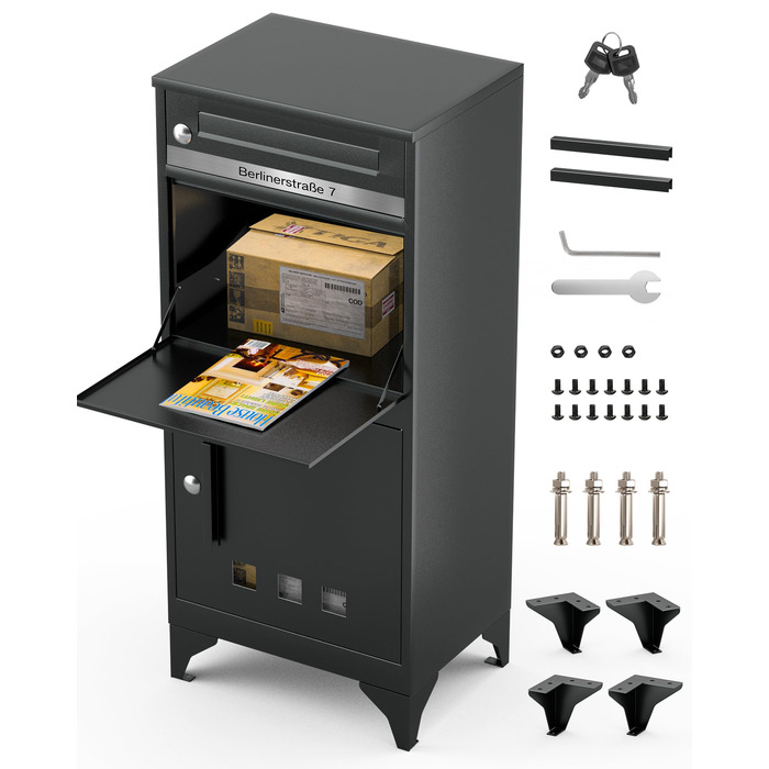 Поштовий ящик антрацит з гравіюванням, персоналізований, 2-в-1, нержавіюча сталь, з відділенням для газет та посилок (XXL)