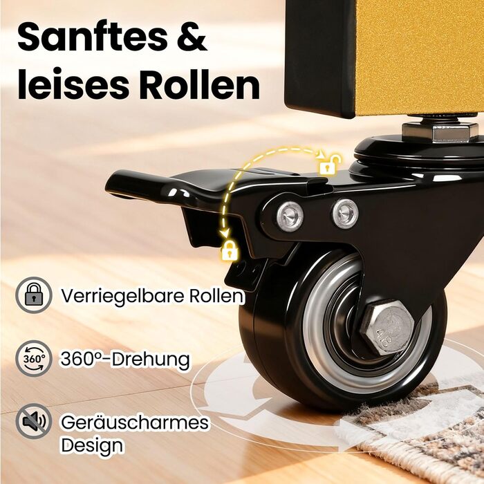 Стійка для одягу Sour Lemon на коліщатках, 95 кг, з подвійними перекладинами та полицею, золото (113x41x162 см)