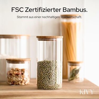 Скляні контейнери для зберігання KIVY з кришкою, 4 шт по 1200 мл - герметичні банки для продуктів, контейнери для кухні з бамбуковою кришкою