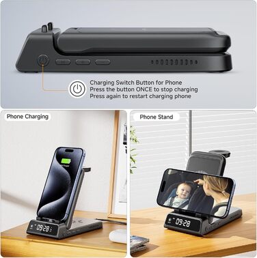 Бездротова зарядка 3-в-1 SwanScout 703A для iPhone 12/13/14/15/16/17, Apple Watch 7/8/9/10/11/Ultra, AirPods Pro 3 – Чорна