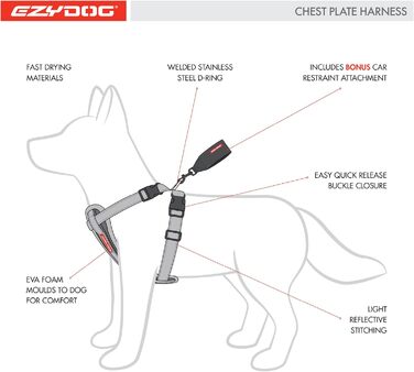 Шлейка для собак EzyDog Chest Plate – безпечна шлейка з адаптером для безпечного ременя – світловідбиваюча, м'яка шлейка для собак середніх та великих порід (Double Extra Small, Corduroy)