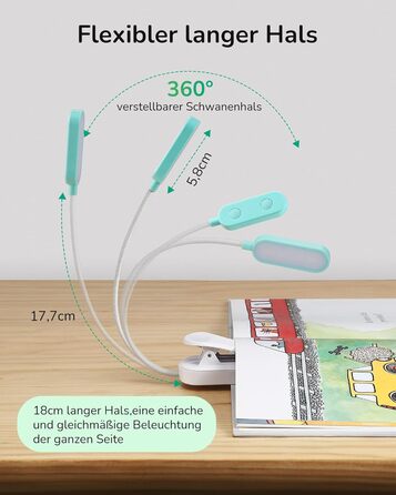 EDISHINE LED Кліпса для читання: USB-лампа з 3 кольорами та регулюванням яскравості, для дітей, для ліжка, авто, столу, кута. Захищає зір.