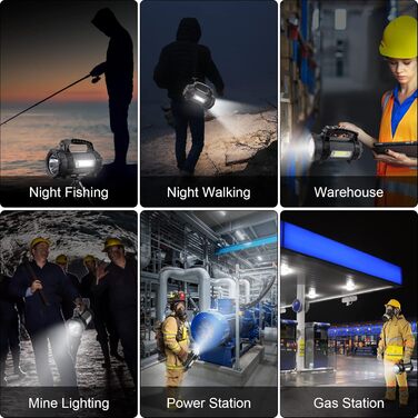 ERAY LED ліхтарик 11000 лм, ручний прожектор, акумулятор 9600mAh, 6 режимів, IPX4 водонепроникний, Power Bank, потужний ліхтар для кемпінгу, туризму, надзвичайних ситуацій, активного відпочинку (8 режимів - 3000 лм)