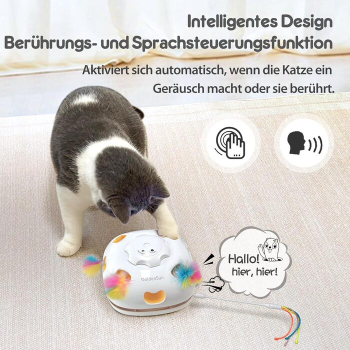 GoldenSun Cat Toy, Rechargeable, Interactive 4-in-1 Toy for Indoor, Hide-and-Seek Toy for Kittens, Whack a Mole Motion, Electronic Cat Toy for Exercise