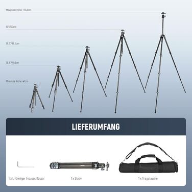 Карбоновий штатив Neewer LT36 (184 см) з кулястою головкою 360°, легкий трипід для відеокамер та фотоапаратів, Arca-Swiss QR-платформа, сумісність з Peak Design Capture V3