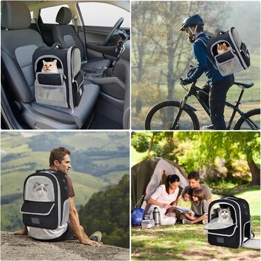 Рюкзак-переноска для котів та собак, чорний. Дихаючий рюкзак-переноска для маленьких та середніх тварин, ідеальний для подорожей, прогулянок, хатин та кемпінгу