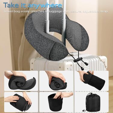 Подушка для шиї у літак - подушка для подорожей 100% Memory Foam - портативна подушка для літака - з 3D-маскою для сну та берушами - ідеальна для літака, авто, дому, офісу, подушка для сну (Сіра)