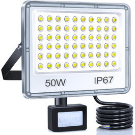 LED Floodlights with Motion Sensor Outdoor 100W 2 Pack, 10000LM LED Spotlights with Motion Sensor, 6500K Cool White Outdoor Floodlights, IP67 Waterproof Floodlights for Warehouse Garden Garage (50W-1PC)