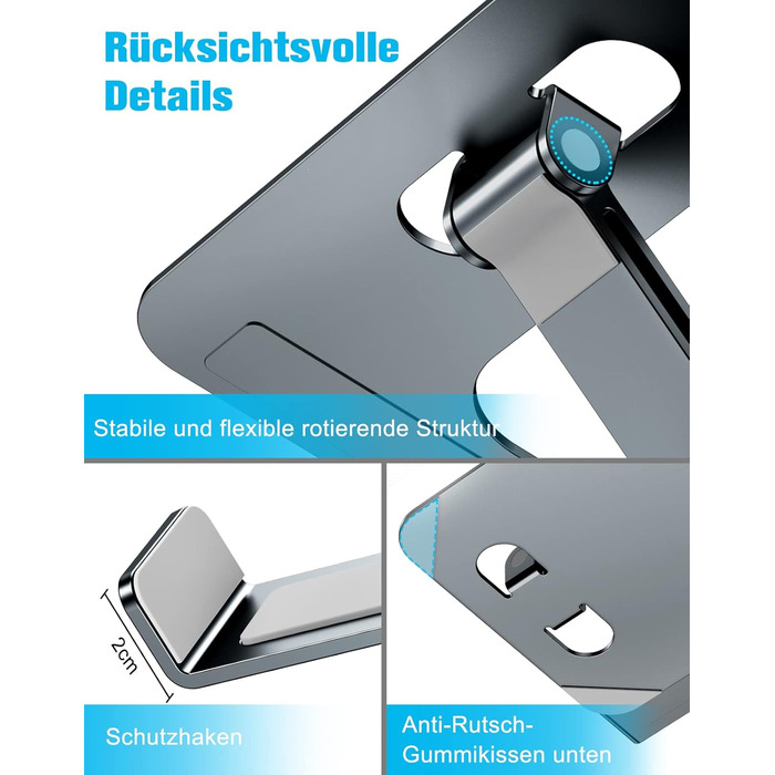 Підставка для ноутбука Babacom, регульована по висоті, складна, з алюмінієвого сплаву, ергономічна, з вентиляцією, сумісна з MacBook Air, Pro та іншими ноутбуками 10-16' (сіра)