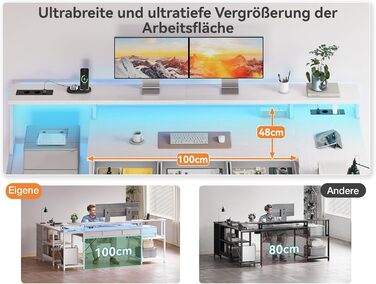 Комп'ютерний стіл Coleshome з 7 висувними ящиками та великим об'ємом зберігання, кутовий стіл з RGB LED підсвічуванням, реверсивний L-подібний стіл з 2 розетками, ідеальний для офісу та геймінгу (білий, 179.5×135.5 см)