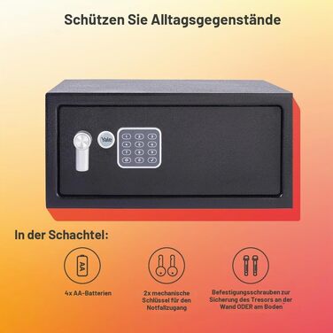 Електронний готельний сейф Yale YLG/200/DB2 на 24 л з LCD-дисплеєм, кодовим замком та можливістю кріплення до стіни або підлоги, чорний (для ноутбуків)