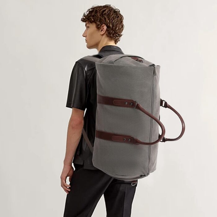 Portable Garment Bag, Men's Suit Bag for Business Travel, Large Leather Travel Bag with Shoe Compartment (Gray Backpack)