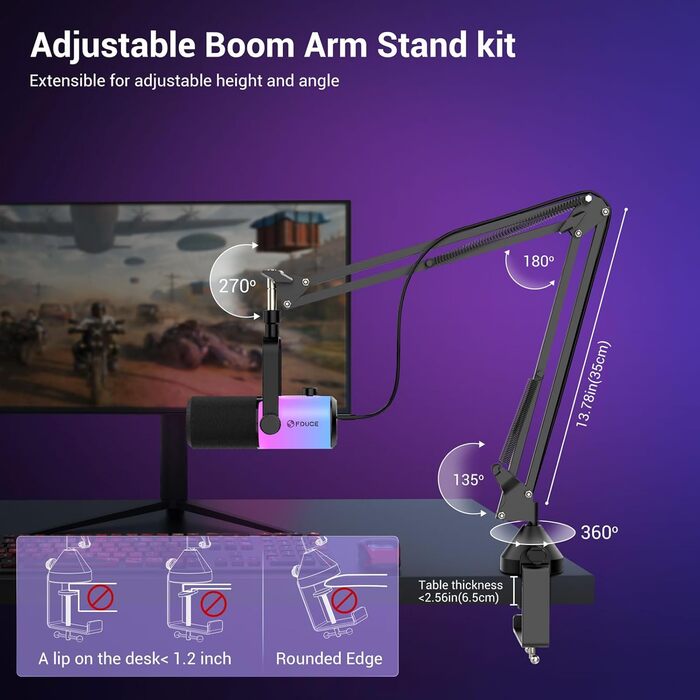 Ігровий мікрофон FDUCE з USB/XLR підключенням для стрімінгу, запису подкастів та співу з RGB-підсвіткою, регулятором посилення та навушниками (D20+)