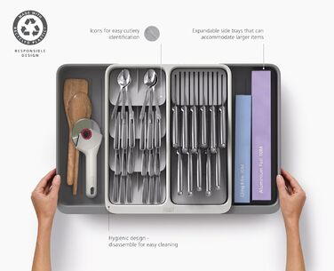 Органайзер для столових приборів Joseph Joseph DrawerStore з ніжницями, розширюваний, з переробленого пластику, компактний