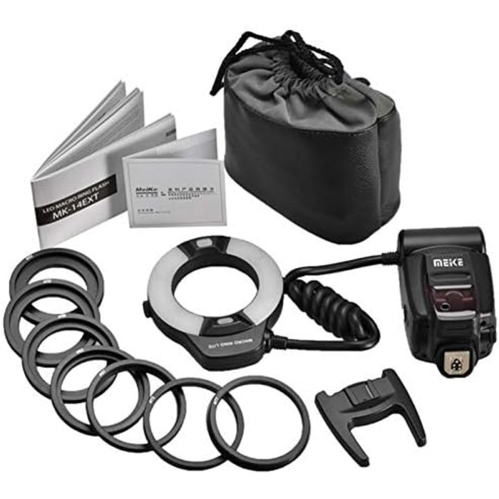 Meike MK-14EXT LED E-TTL кільцева спалах для Canon - 8 адаптерних кілець
