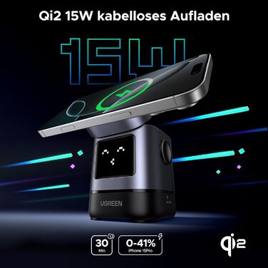 Зарядний станція UGREEN UNO 2-в-1 з сертифікацією Qi2, 15W, сумісна з MagSafe для iPhone 17/16/15/14/13, AirPods 2/3, регульований підставка для зарядки