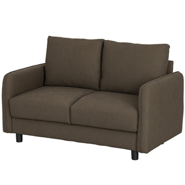 HOMCOM 2-Seater Sofa, Modern Couch with Armrests, 2 Throw Pillows, Upholstered Sofa with Storage, S-Springs and Rubber Bands, Small Loveseat with Velvet-Look Top for Living Room, 136 x 75 x 84 cm, Brown | Aosom