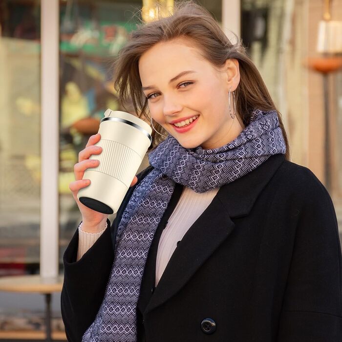 Термокружка CS COSDDI з нержавіючої сталі, 380 мл, для кави, води та чаю, з кришкою, подвійні стінки, ізольована, 1 шт.