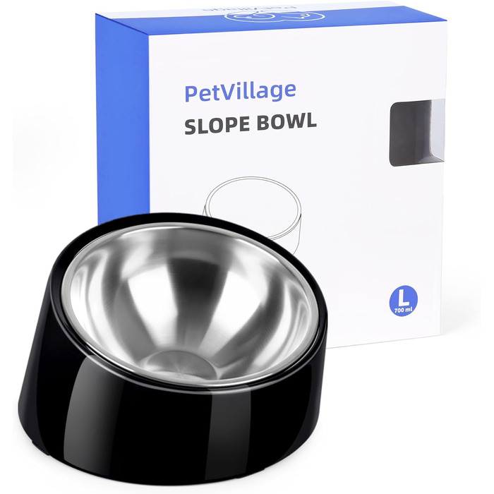 Миска для собак Petvillage з нахилом 15°, нековзна, не протікає, знімний стійкий підставкою з меламіну, розмір S/0,5 чашки, чорна