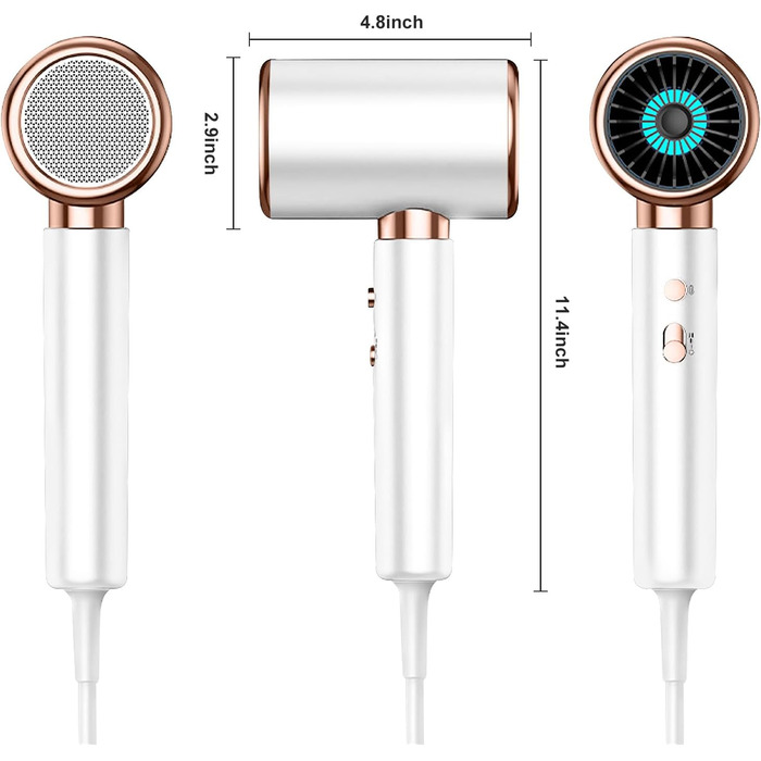 Професійний фен CUBTEM 2400W з іонізацією, для подорожей, з захистом від перегріву, білий