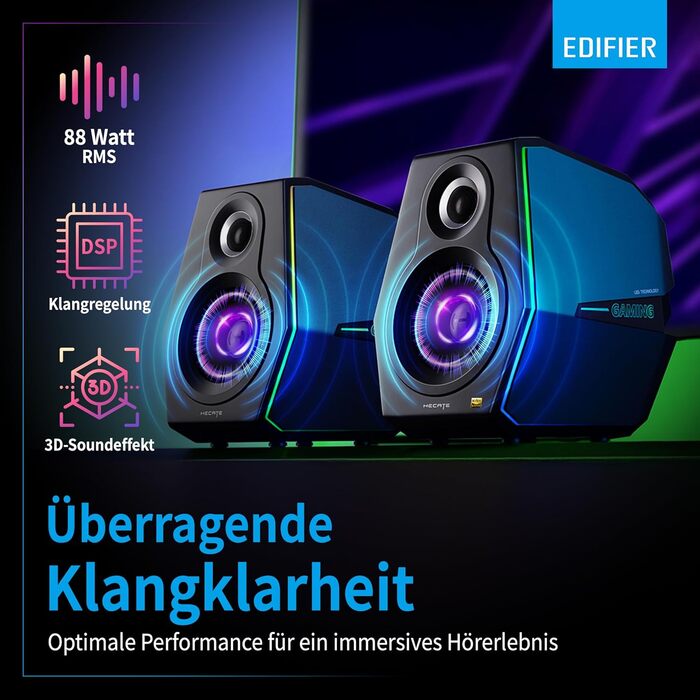 Edifier G2000 Bluetooth-колонки для геймінгу з RGB-підсвічуванням та 3 режимами звучання. Підключення: Bluetooth, USB (звукова карта), 3.5mm jack. (Чорний)