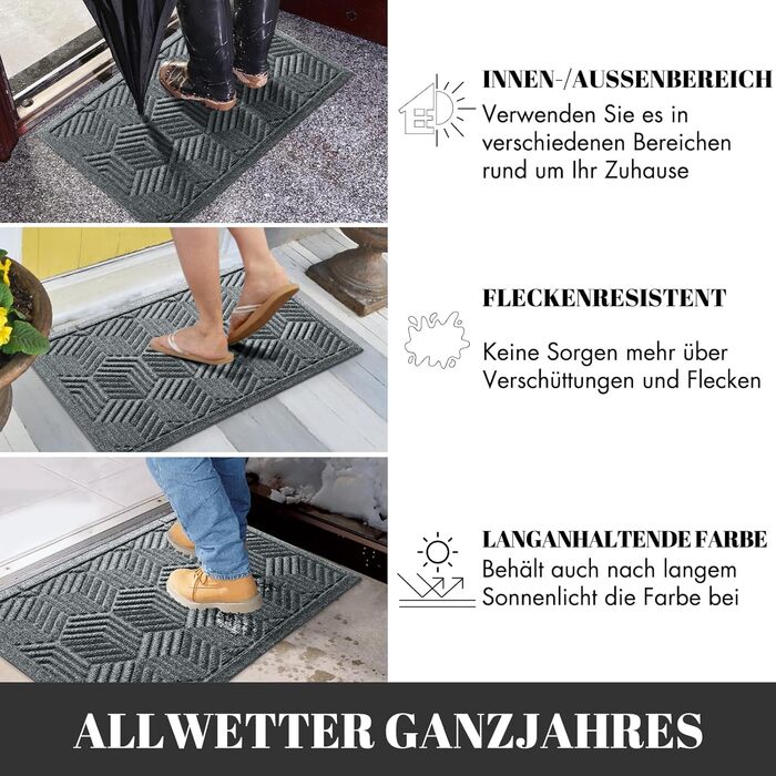 Килимок для дому та вулиці Yimobra - антиковзаючий, миючий, вологостійкий, 75 x 43 см, чорно-сірий